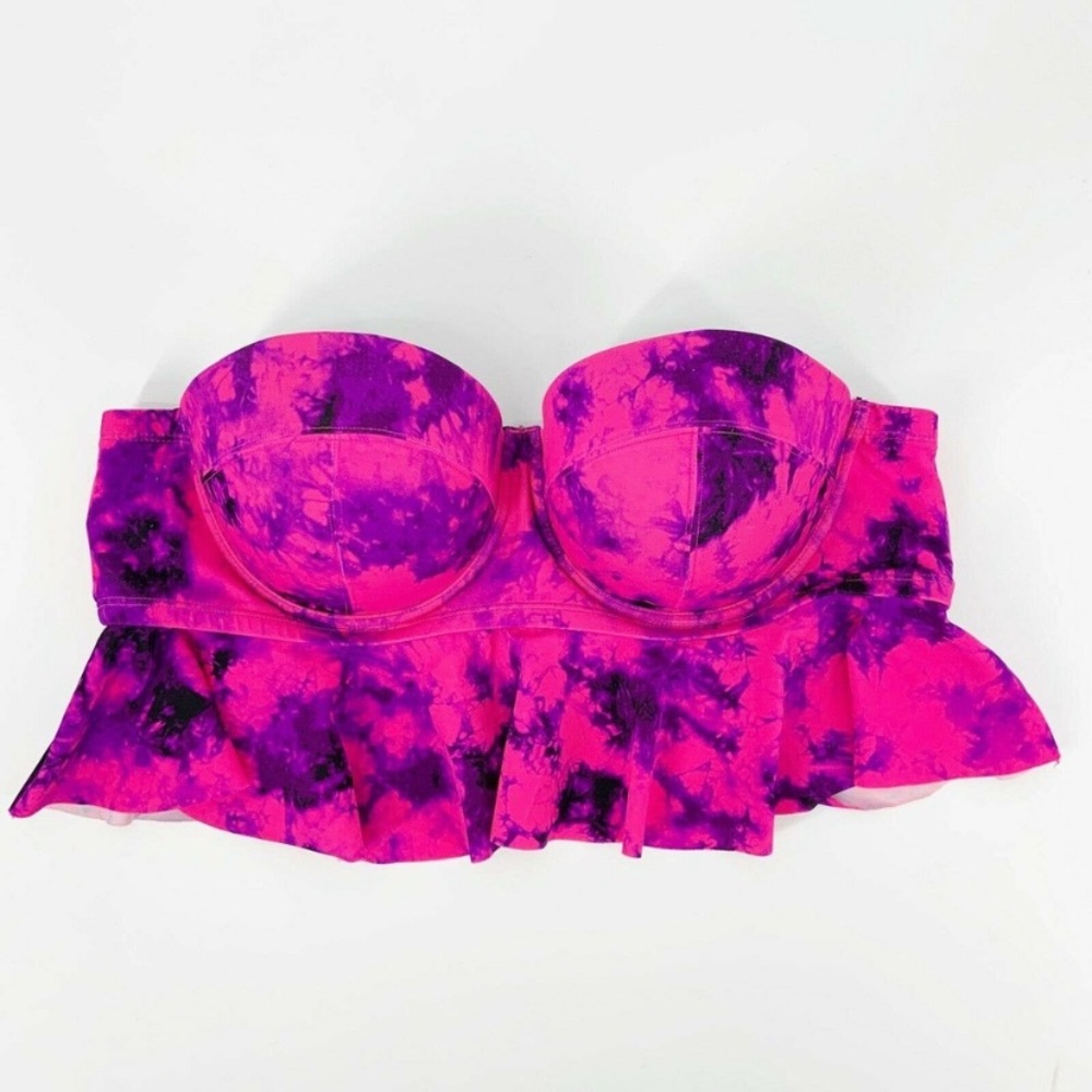 Torrid Tie Dye Peplum Bikini Top Plus Sz 1X Pink